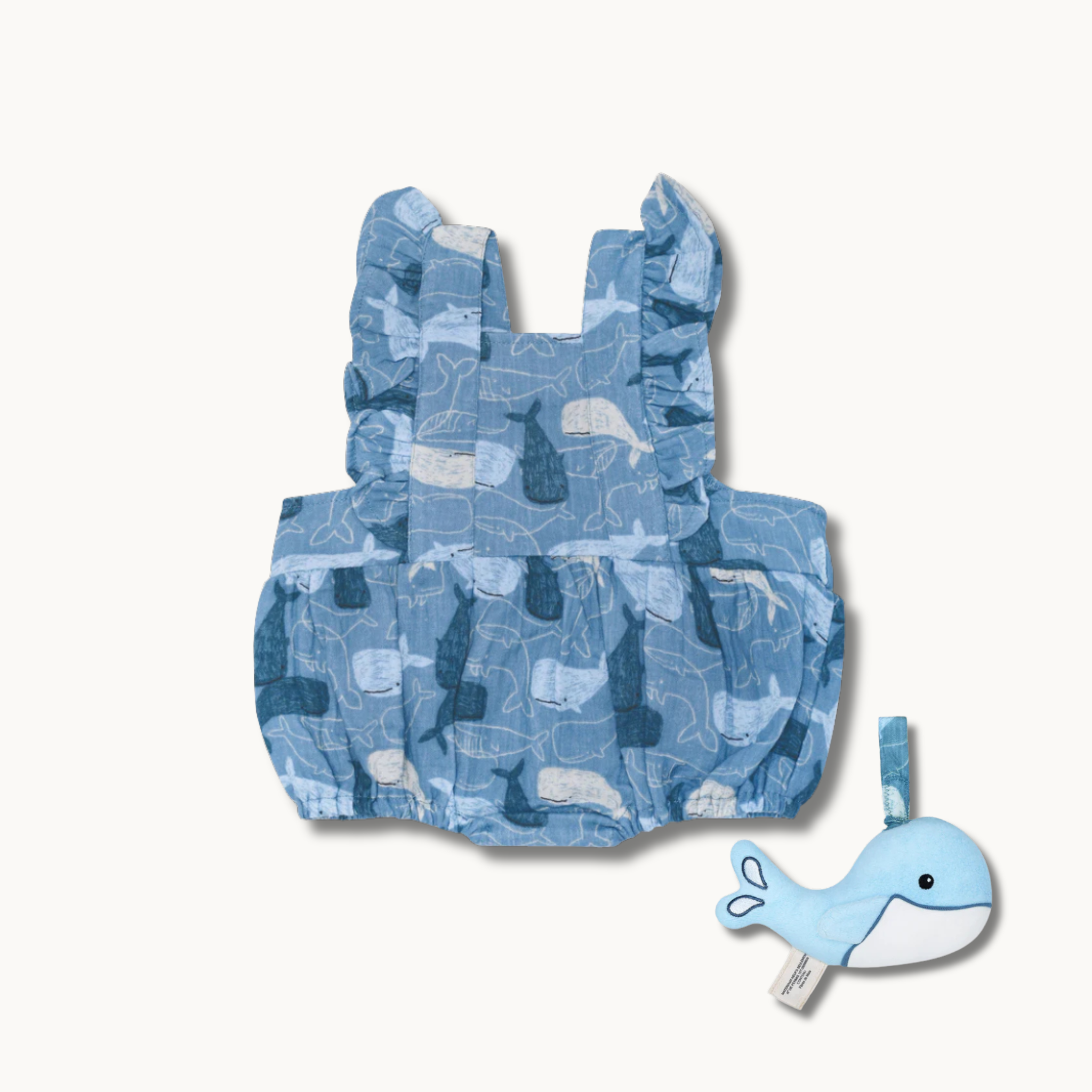 Organic Muslin Romper & Whale Toy Gift Set - Whale Tales