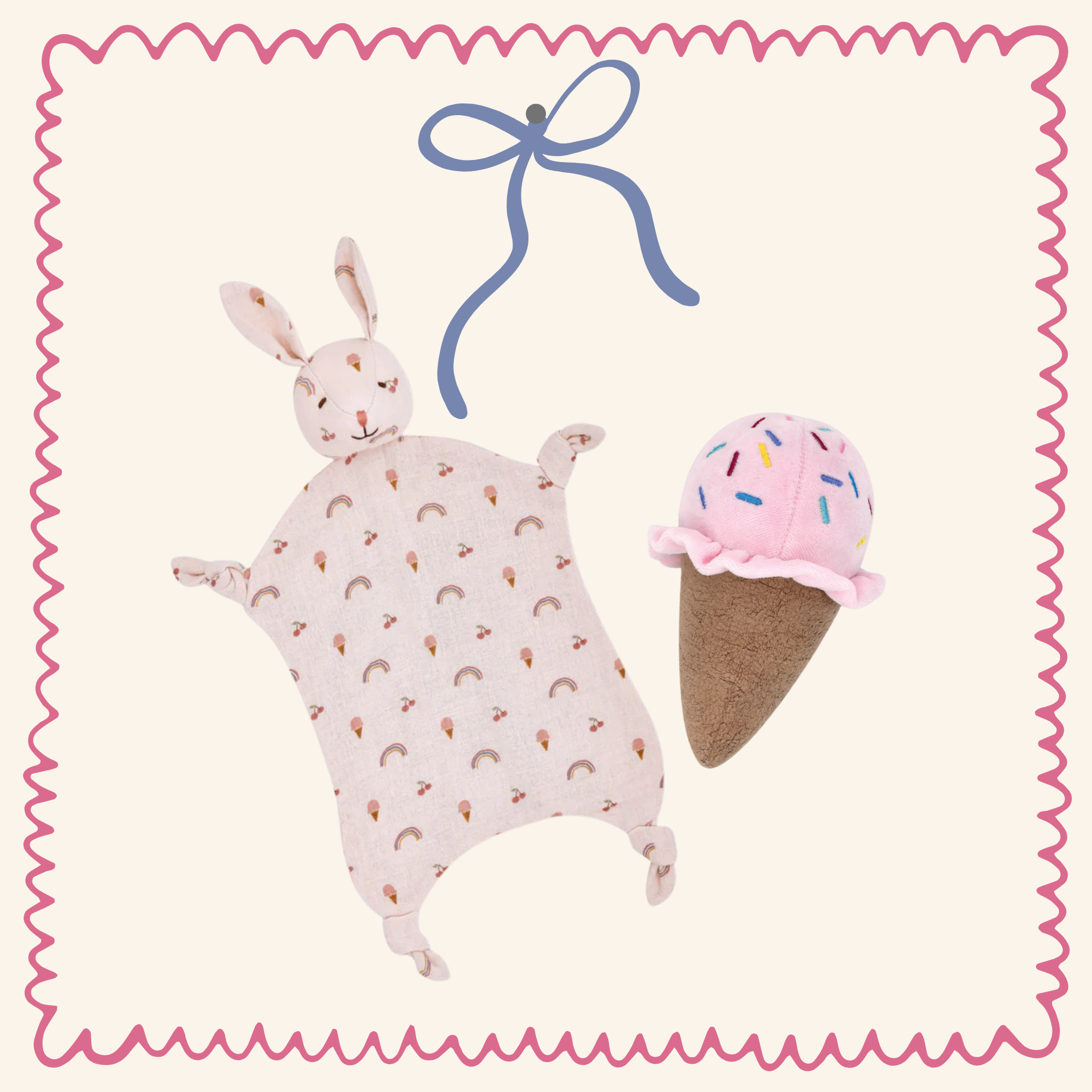Muslin Bunny Lovey + Ice Cream Rattle Gift Set