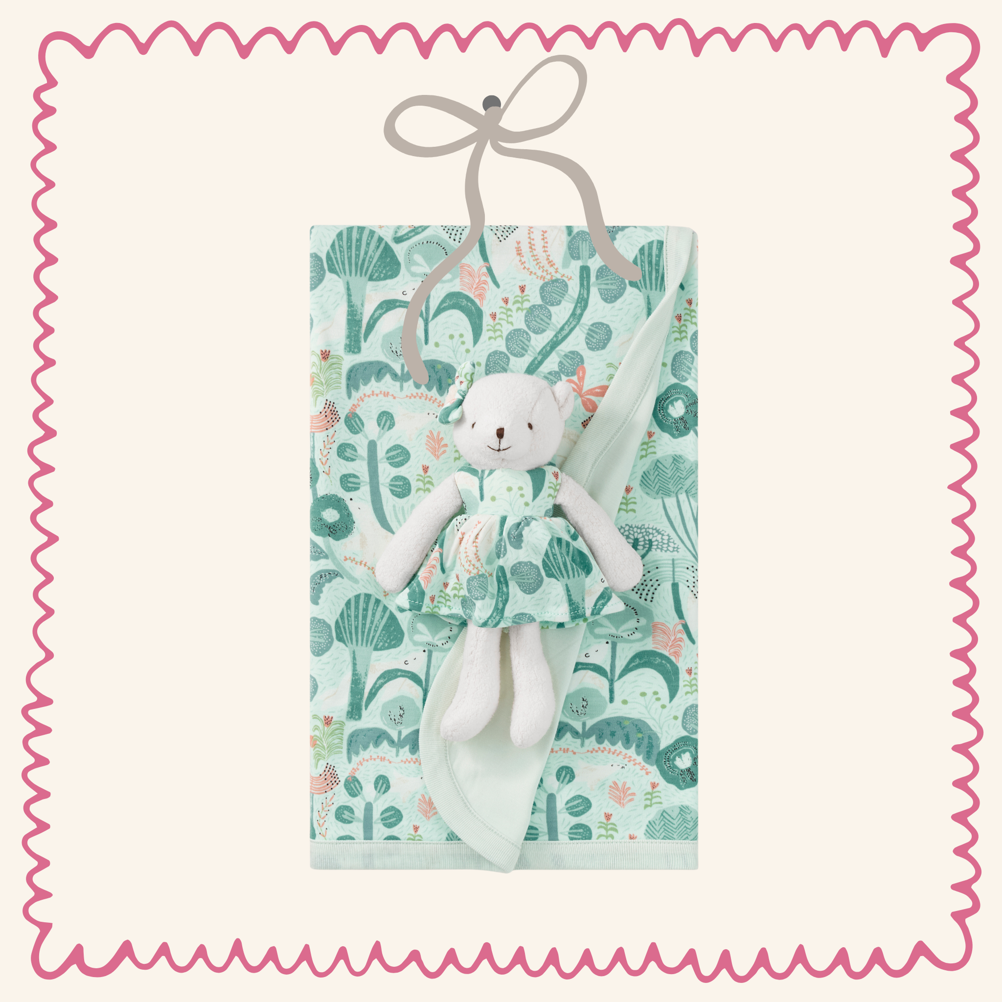 Minty Bear Bloom Baby Blanket & Organic Cotton Plush Set