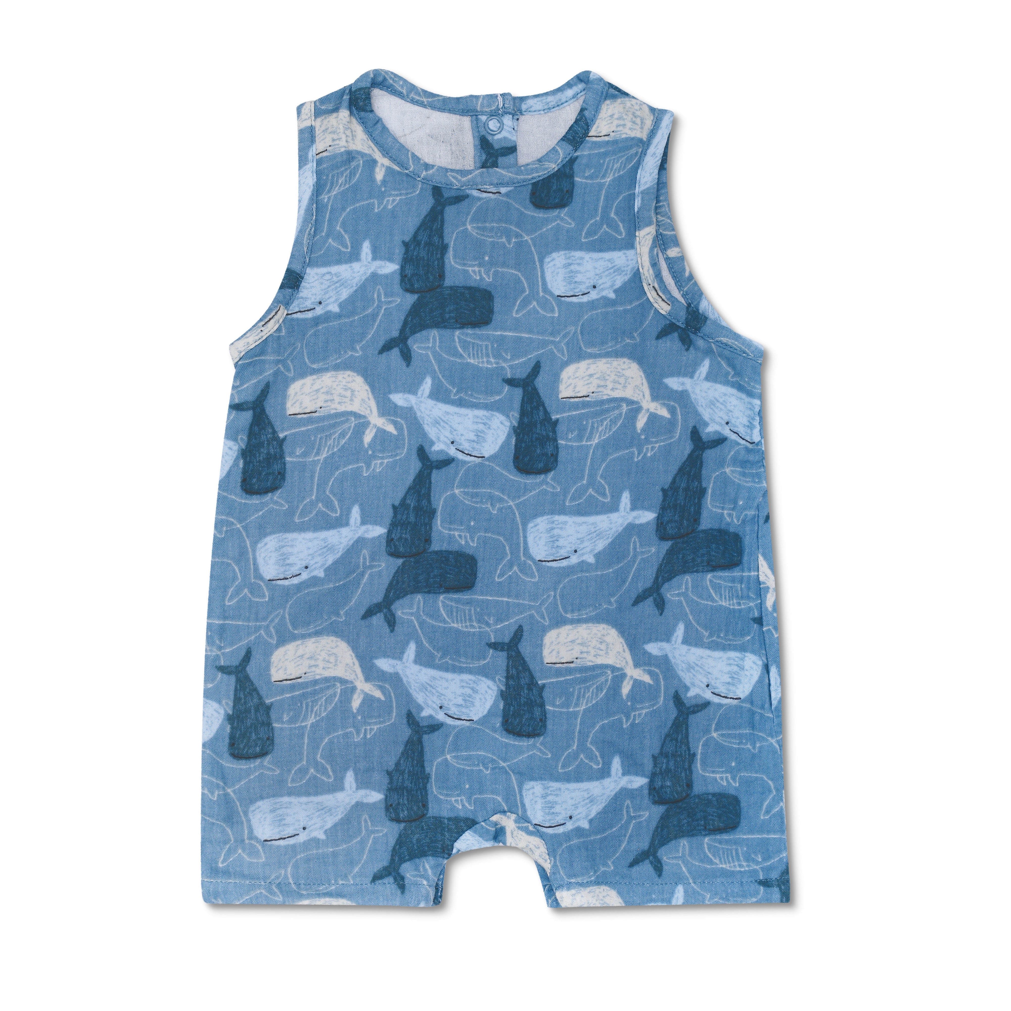 Muslin Sleeveless Coverall - Whale Tales