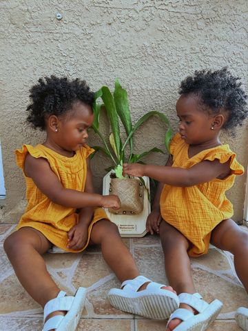 Muslin Flutter Sleeve Romper - Mustard