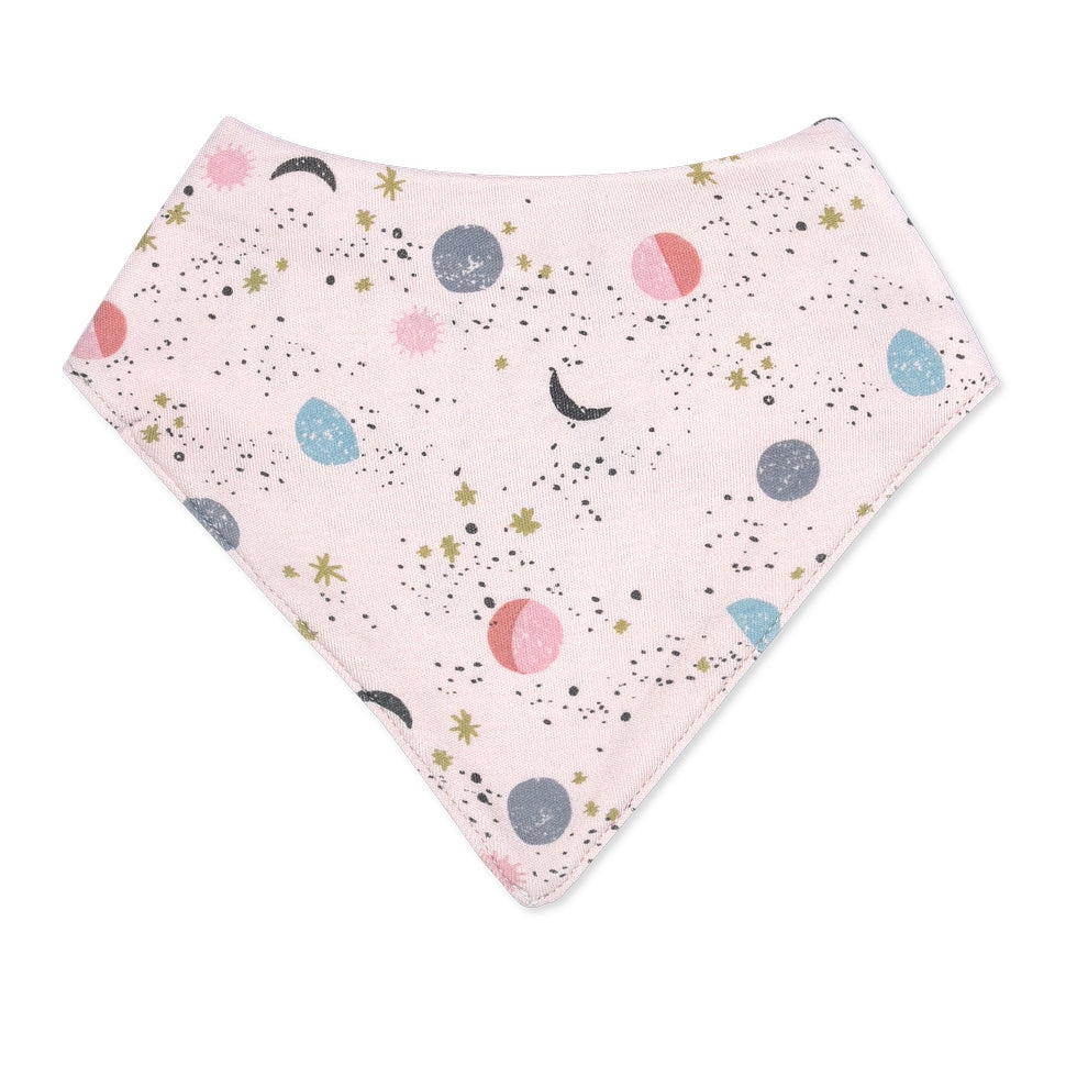 Organic Cotton Bandana Bib – Pink moon & stars