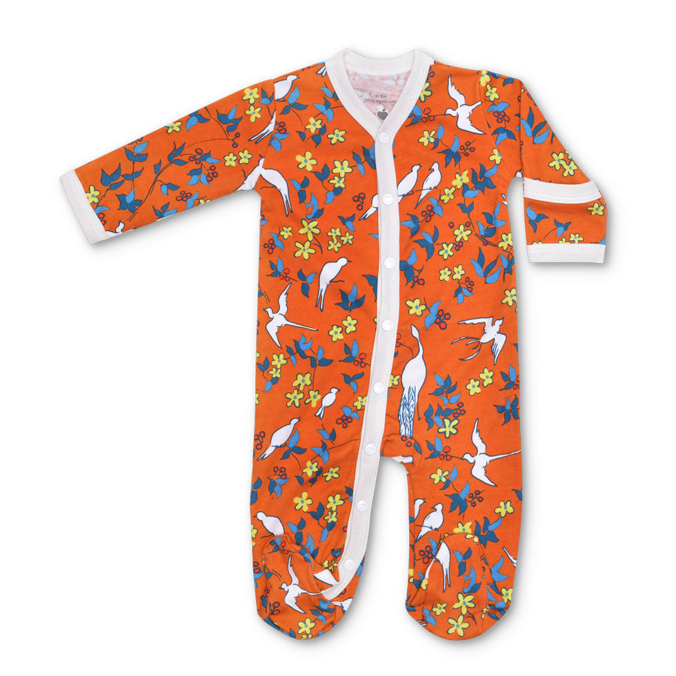 Lala Curio Long Sleeve Footie - Enchanted Leaves Orange